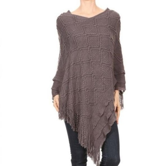 MomMe And More Sweaters - NEW Women's Spring Gray Sweater Fringe Poncho